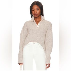 525 Boxy Snap Front Henley Sweater in Oat